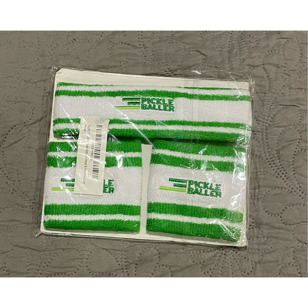 Super Fly Goods Pickelball Pickle Baller Swear Bands and Head Band Green Stripes